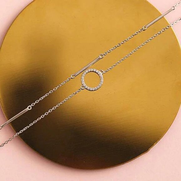 925 Sterling Silver Diamond Circle Bar Bracelet - Picture 2 of 8